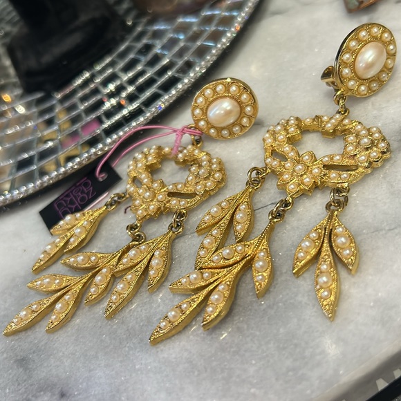 Stunning Seed Pearl Vintage Statement Earrings-Boutique - Picture 2 of 4